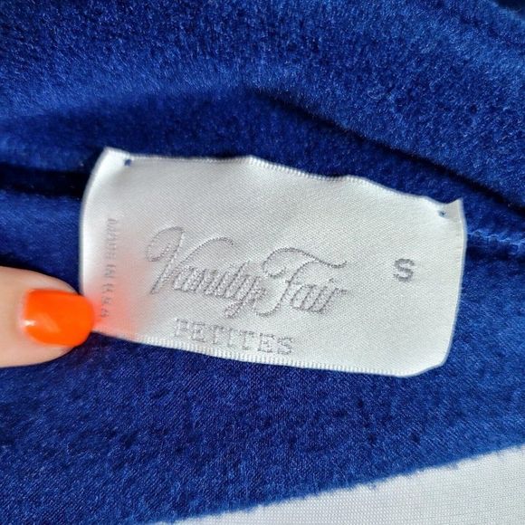 Vintage 80s Vanity Fair Womens S Blue Embroidered Fleece Winter Housecoat Robe - Picture 7 of 8